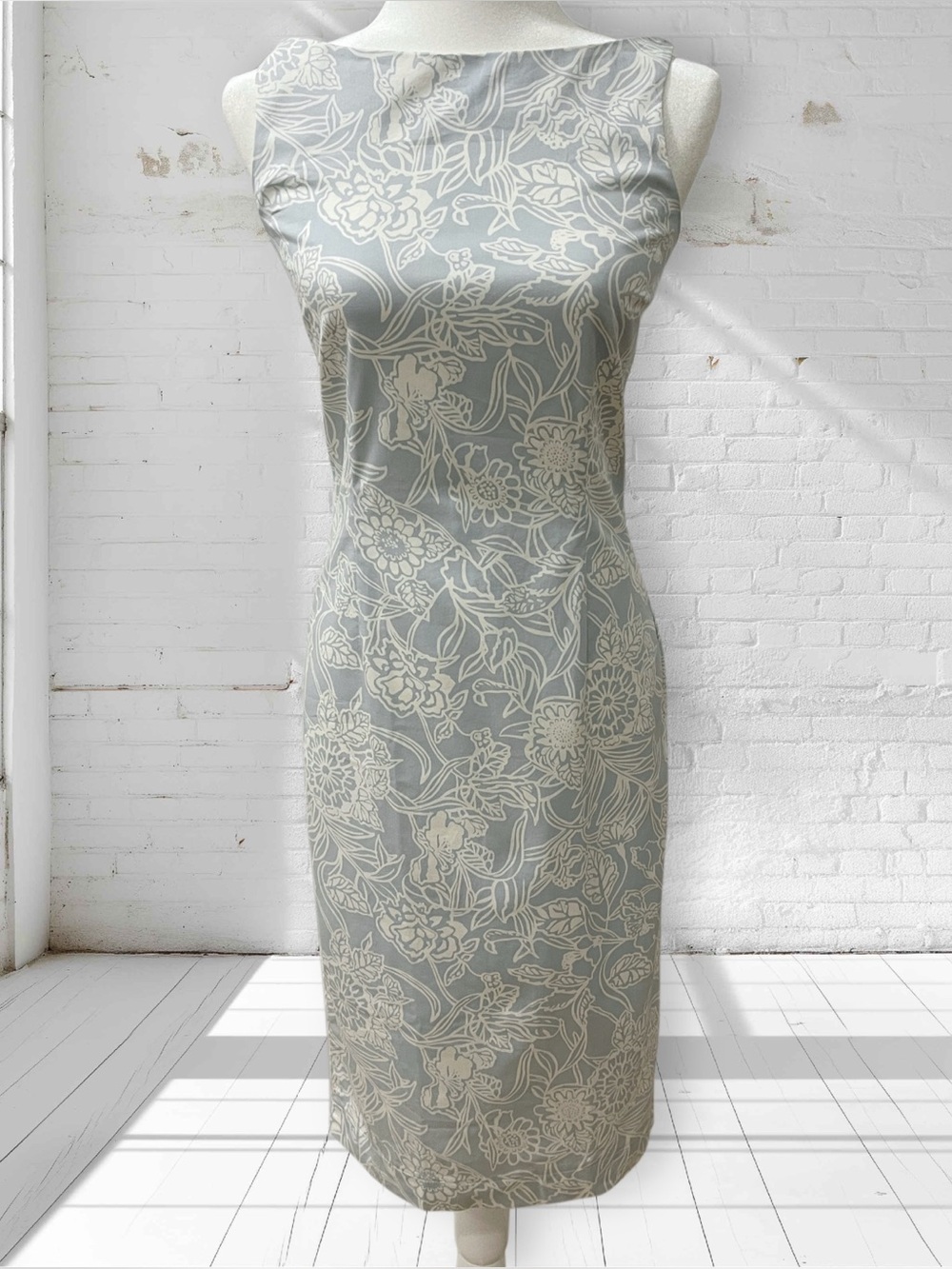 ZARA BASIC Women’s Sleeveless Floral Sheath Midi Dress Gray/White US 5